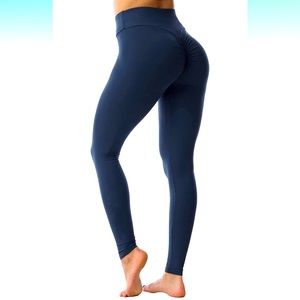 Buttery soft navy blue butt scrunch work out leggings